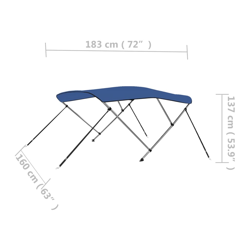 vidaXL Toldo Bimini de 3 arcos azul 183x160x137 cm