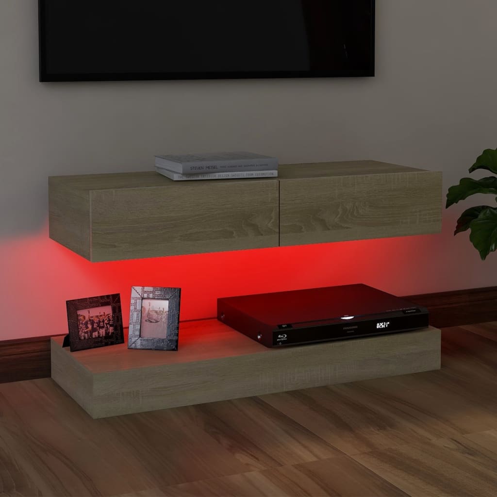 vidaXL Armario TV con luces LED roble Sonoma 90x35 cm
