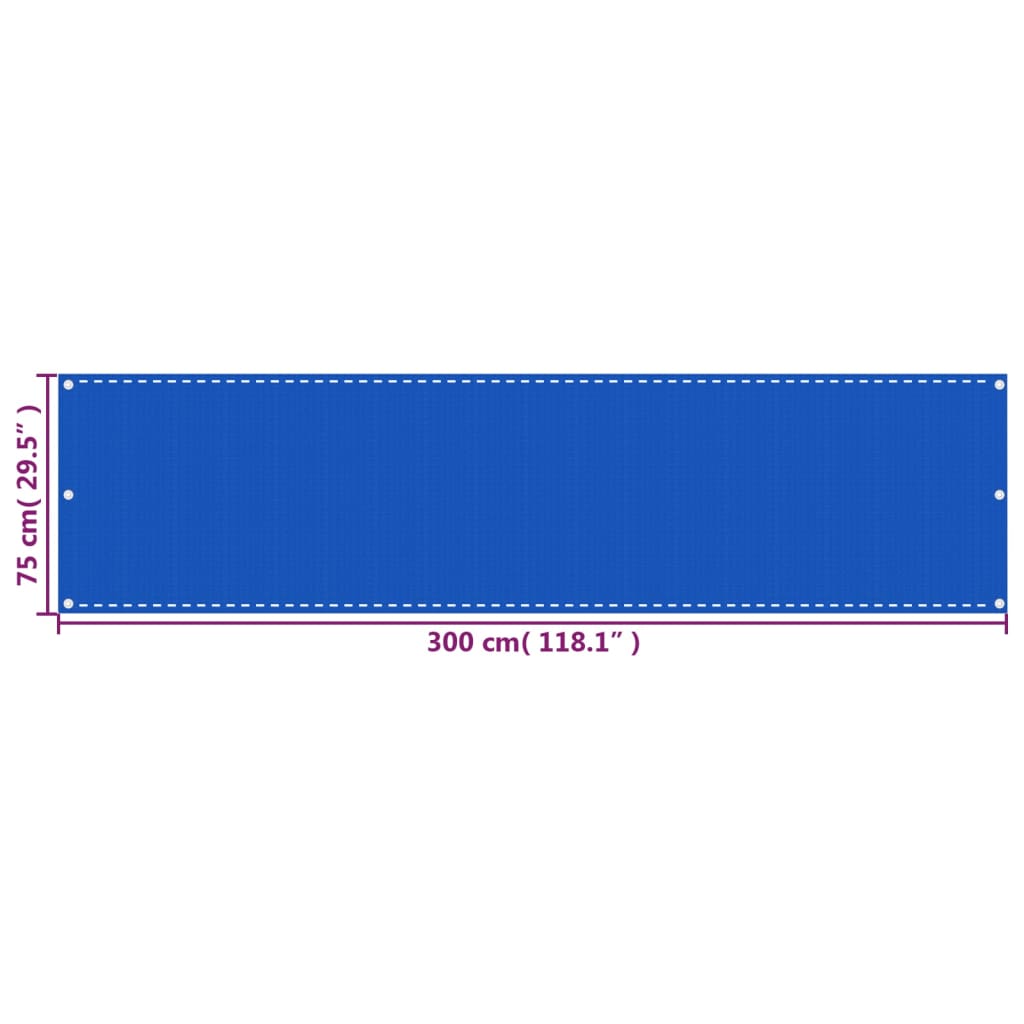 vidaXL Toldo para balcón HDPE azul 75x300 cm
