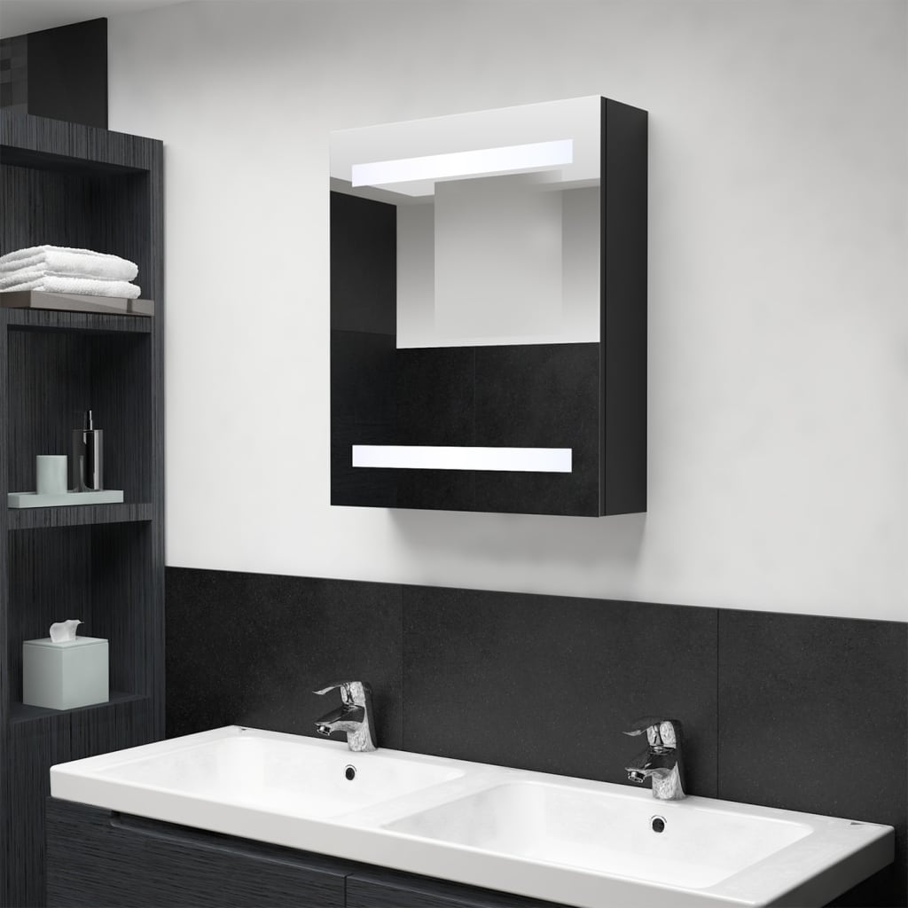 vidaXL Armario de baño con espejo negro 50x14x60 cm