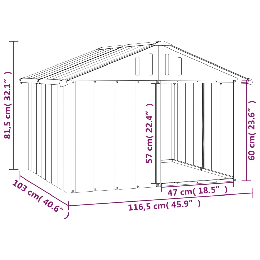 vidaXL Casa de perro acero galvanizado antracita 116,5x103x81,5 cm