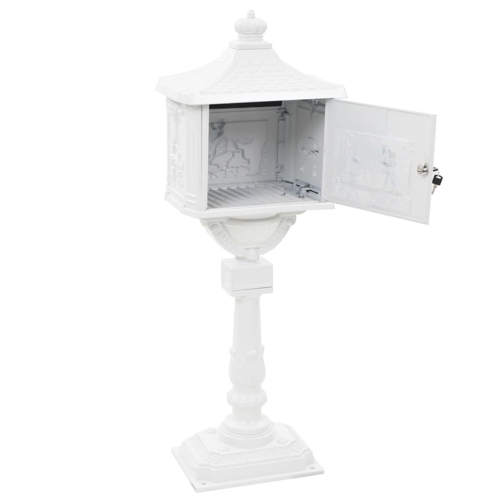 vidaXL Buzón de pedestal de aluminio estilo vintage inoxidable blanco