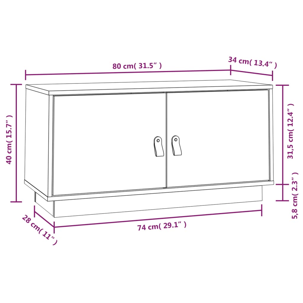 vidaXL Mueble de TV de madera maciza de pino blanco 80x34x40 cm