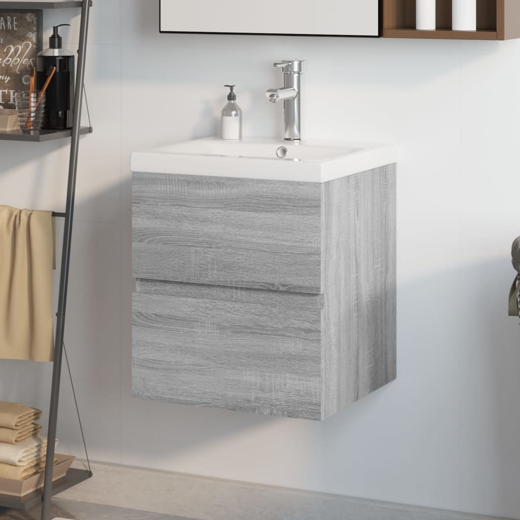 vidaXL Mueble de baño con lavabo madera contrachapada gris Sonoma