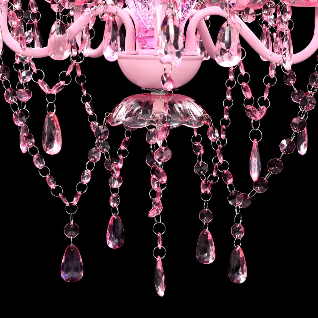 vidaXL Lámpara de araña de cristal 5 bombillas rosa