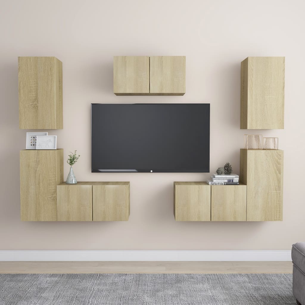 vidaXL Muebles de pared de TV 7 pzas aglomerado color roble Sonoma