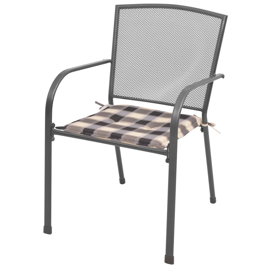 vidaXL Set de mesa y sillas de jardín 3 piezas y cojines acero gris