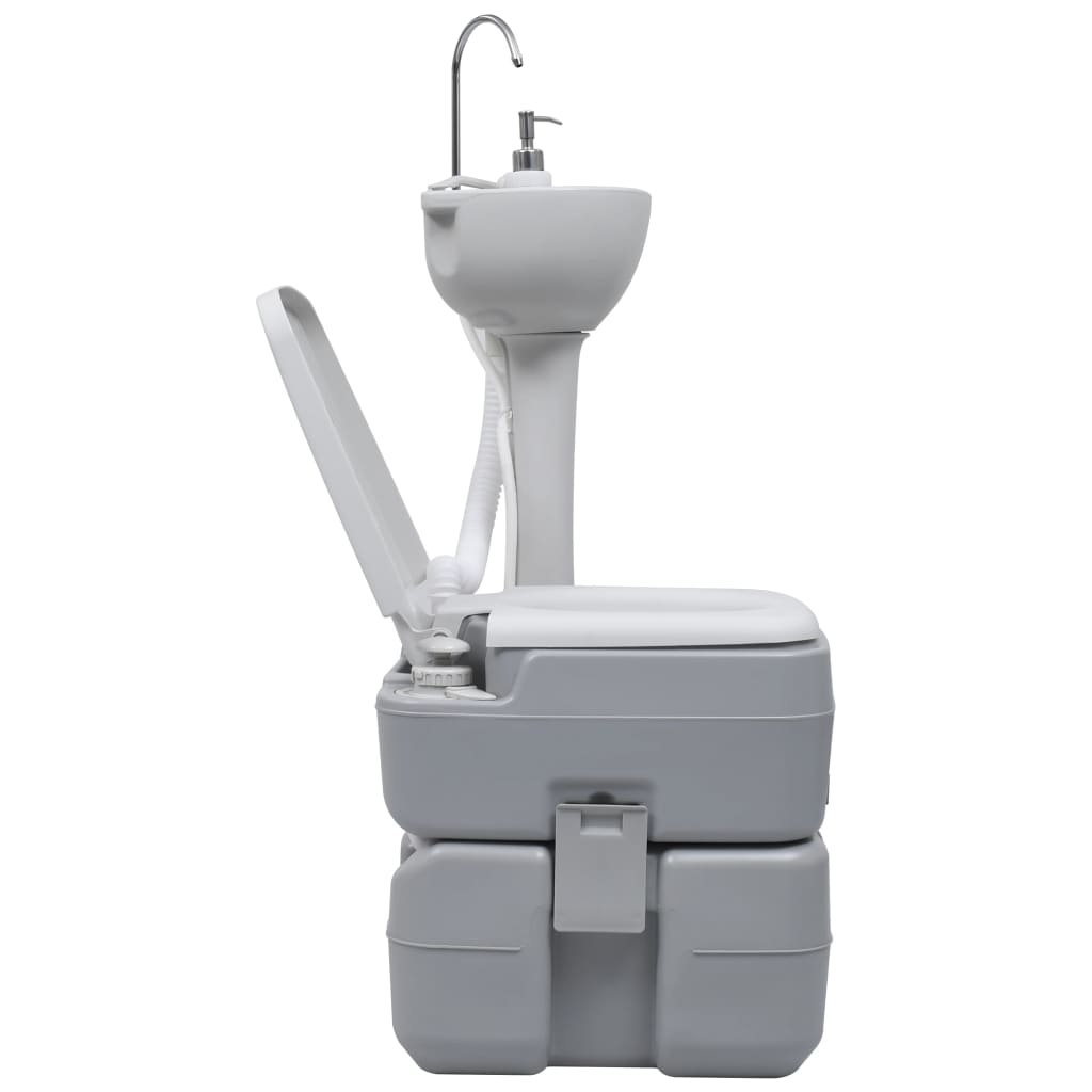 vidaXL Set de lavabo con pedestal e inodoro portátil para camping gris