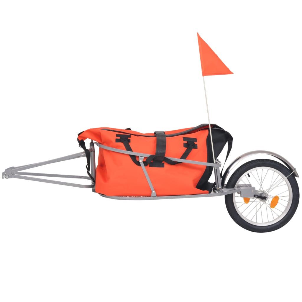 vidaXL Remolque de bicicleta para equipaje con bolsa naranja y negra