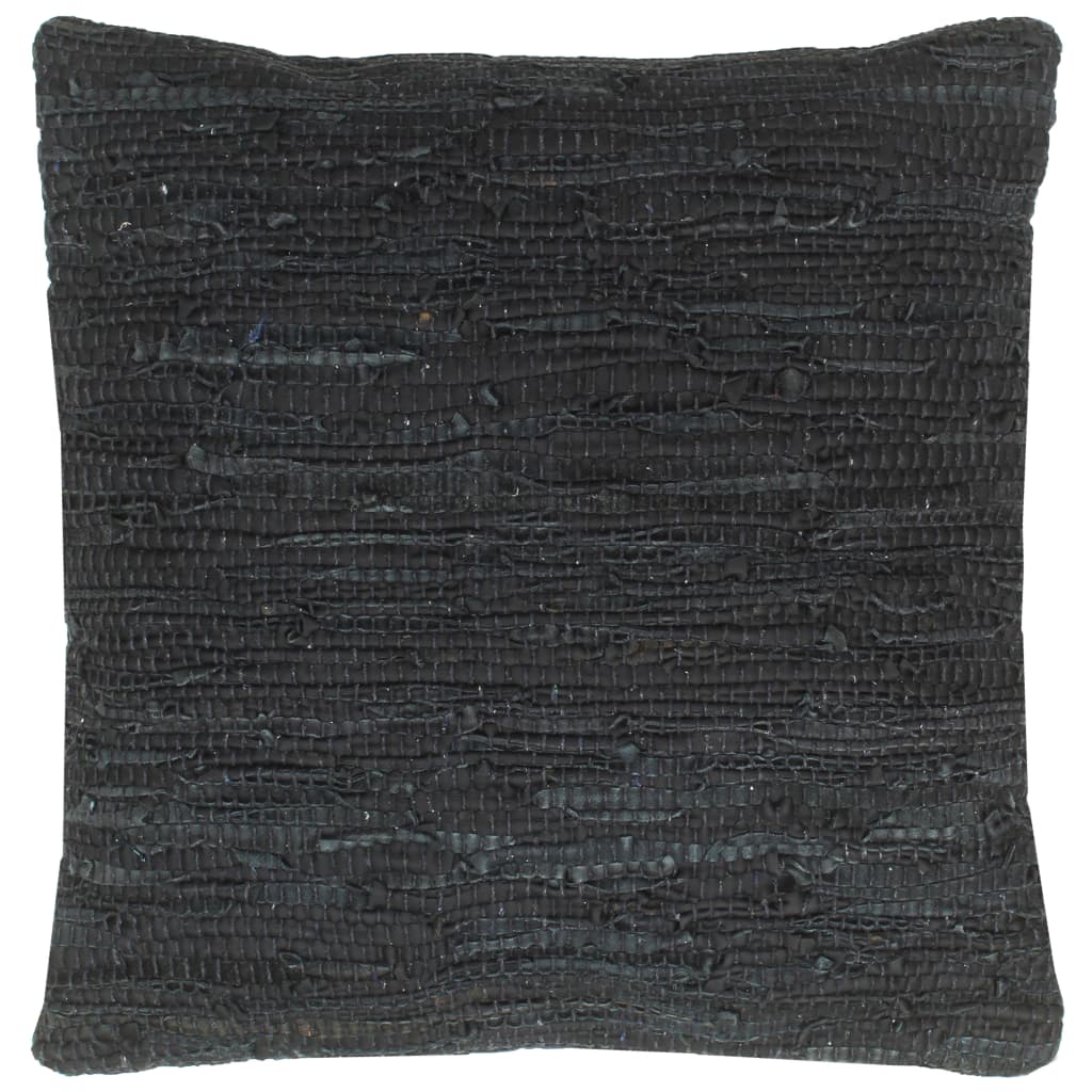 vidaXL Cojín Chindi de cuero y algodón negro 60x60 cm