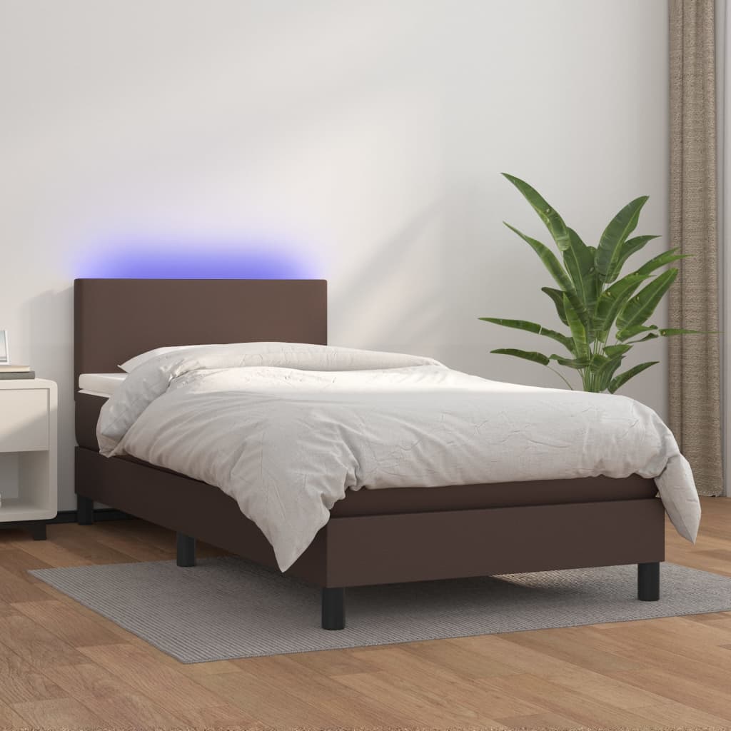 vidaXL Cama box spring y colchón LED cuero sintético marrón 80x200 cm
