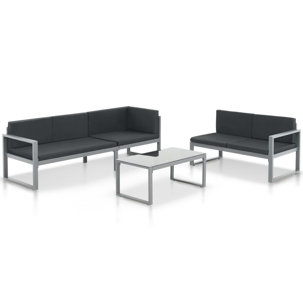 vidaXL Conjunto de sofás de jardín con cojines aluminio negro 3 piezas