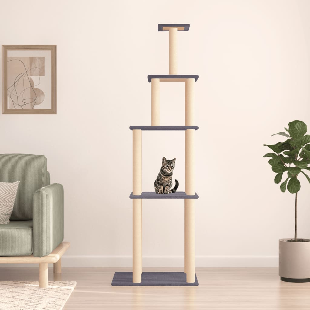 vidaXL Rascador para gatos con postes de sisal gris oscuro 183 cm