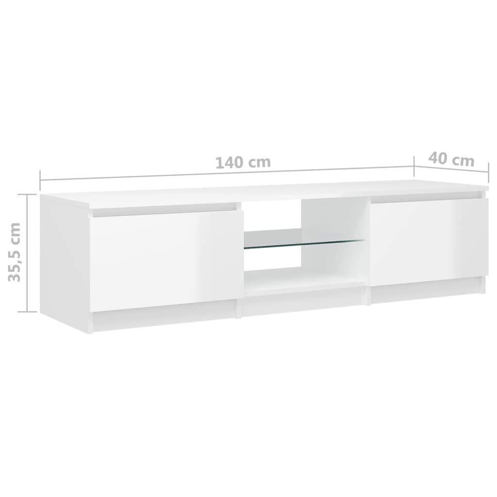 vidaXL Mueble de TV con luces LED blanco brillante 140x40x35,5 cm