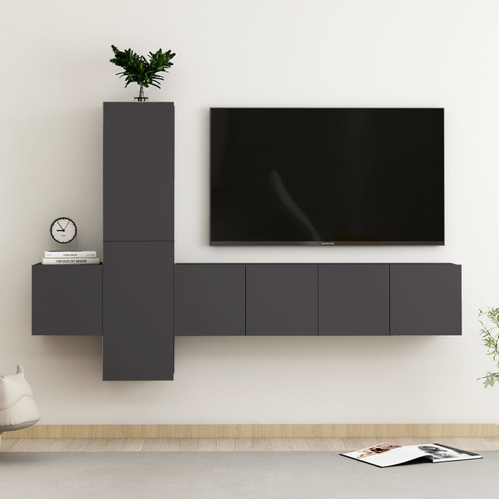 vidaXL Juego de mueble para TV de 5 piezas aglomerado gris