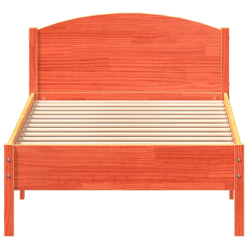 vidaXL Estructura cama con cabecero madera pino marrón cera 100x200 cm