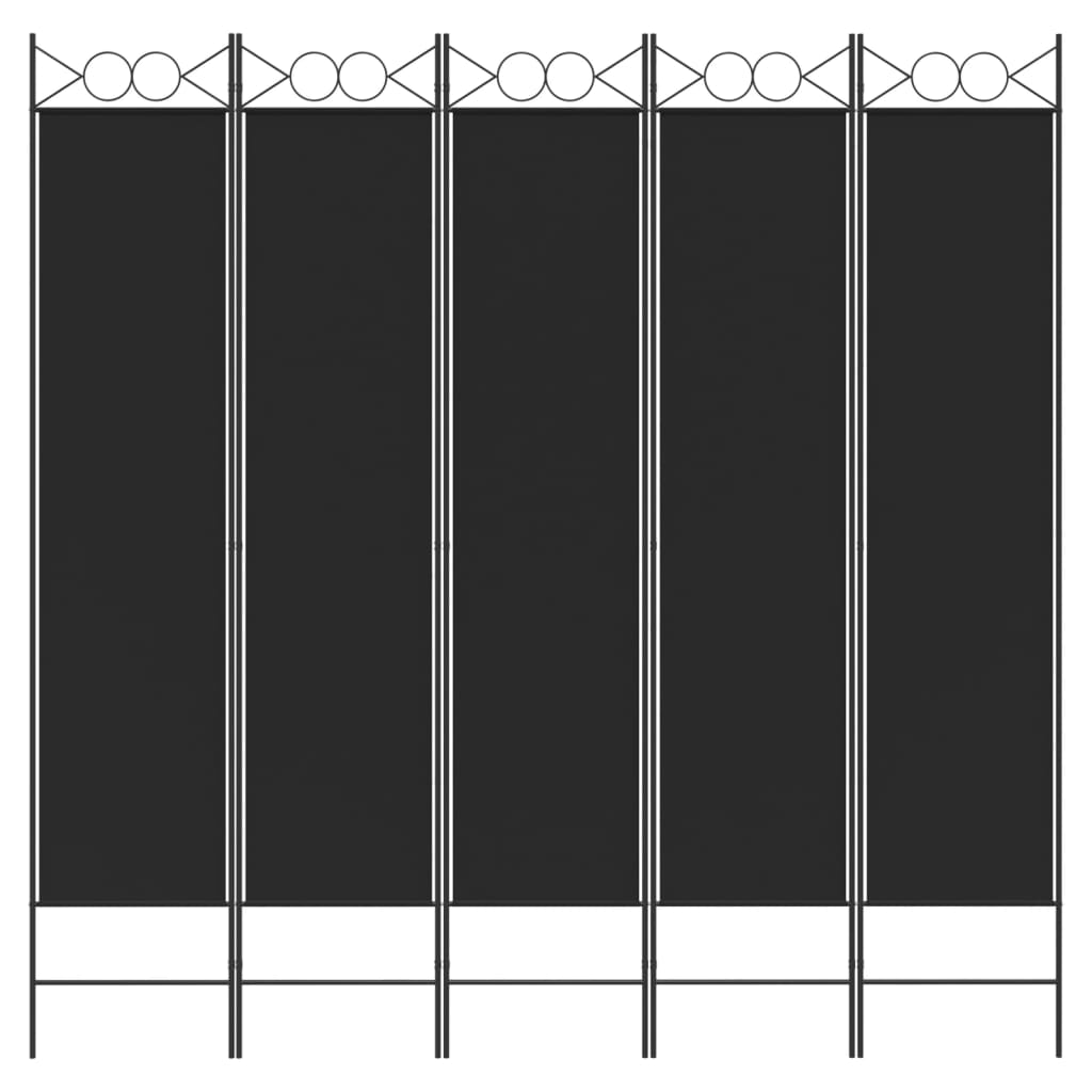 vidaXL Biombo divisor de 5 paneles de tela negro 200x200 cm