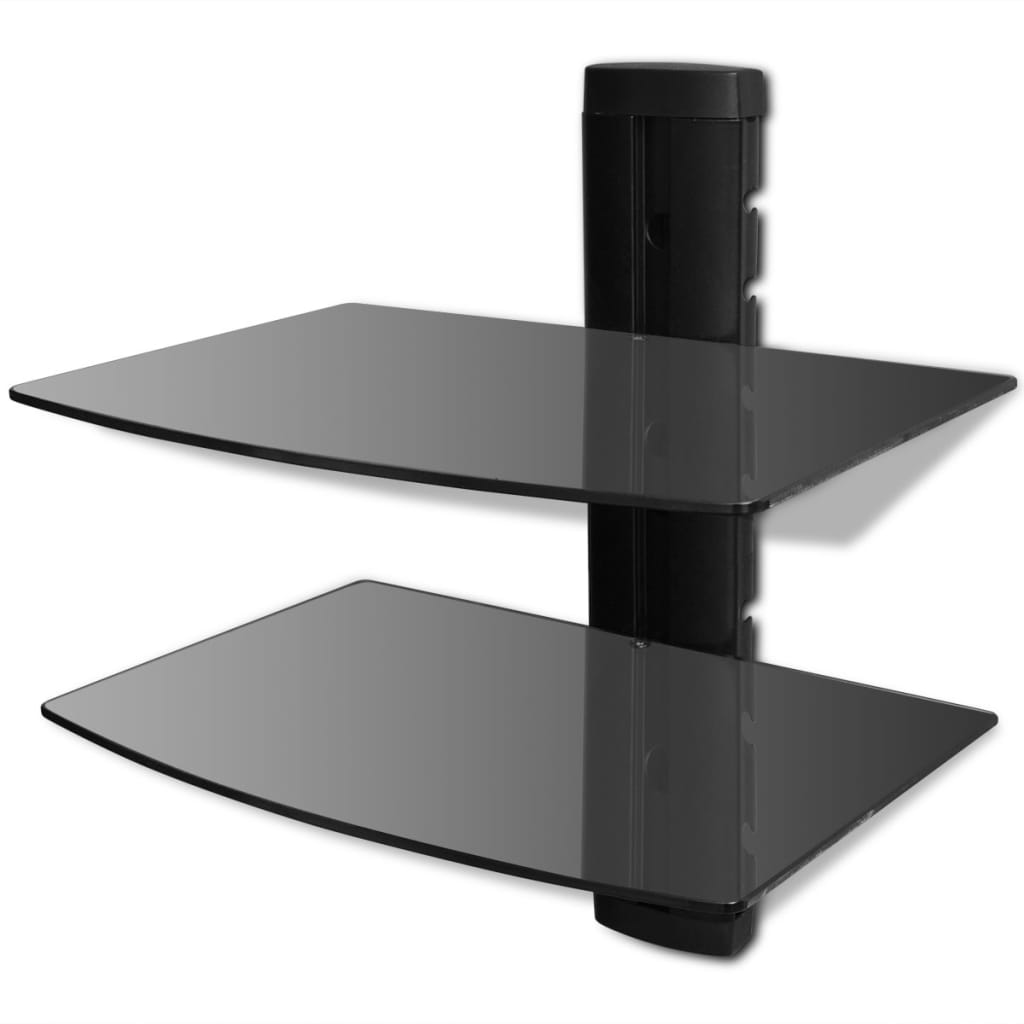vidaXL Estante de pared para aparatos DVD 2 niveles de vidrio negro