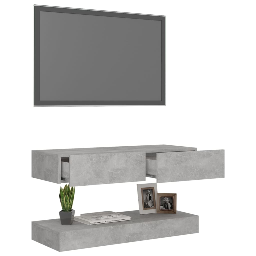 vidaXL Mueble de TV con luces LED gris hormigón 90x35 cm
