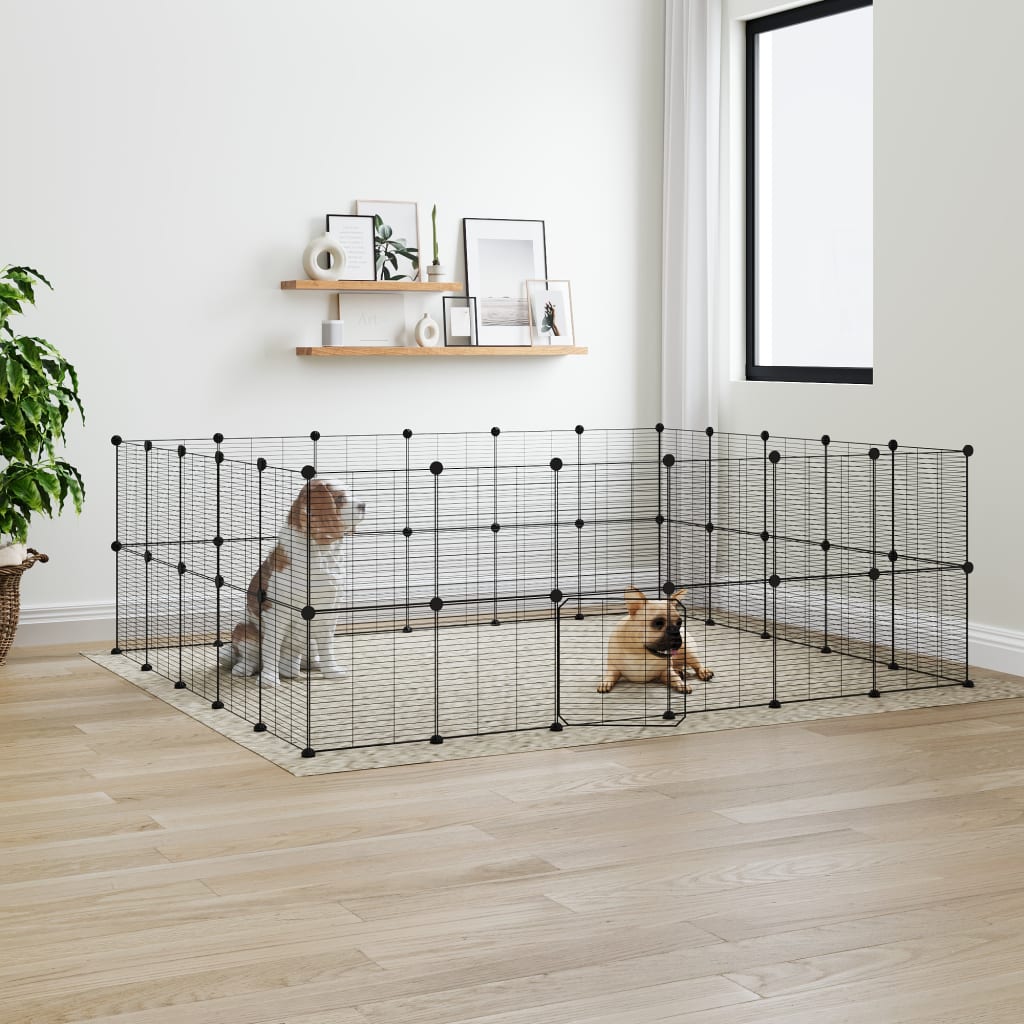 vidaXL Jaula para mascotas de 44 paneles puerta acero negro 35x35 cm