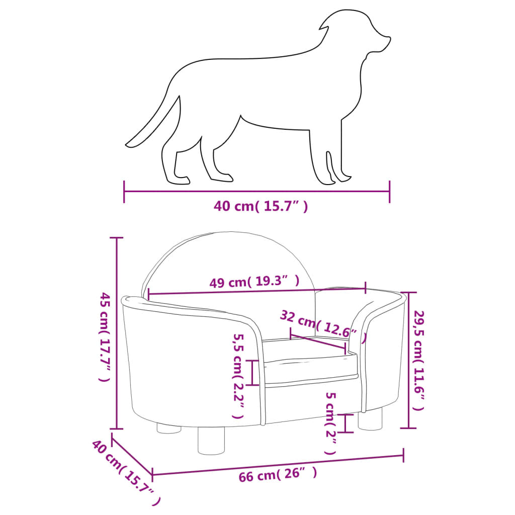 vidaXL Cama para perros de terciopelo gris oscuro 66x40x45 cm