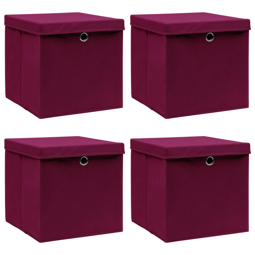 vidaXL Cajas de almacenaje con tapas 4 uds tela rojo oscuro 32x32x32cm