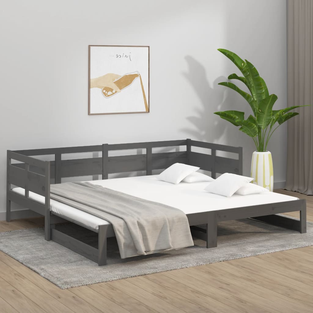 vidaXL Sofá cama extraíble madera maciza de pino gris 2x(80x200) cm
