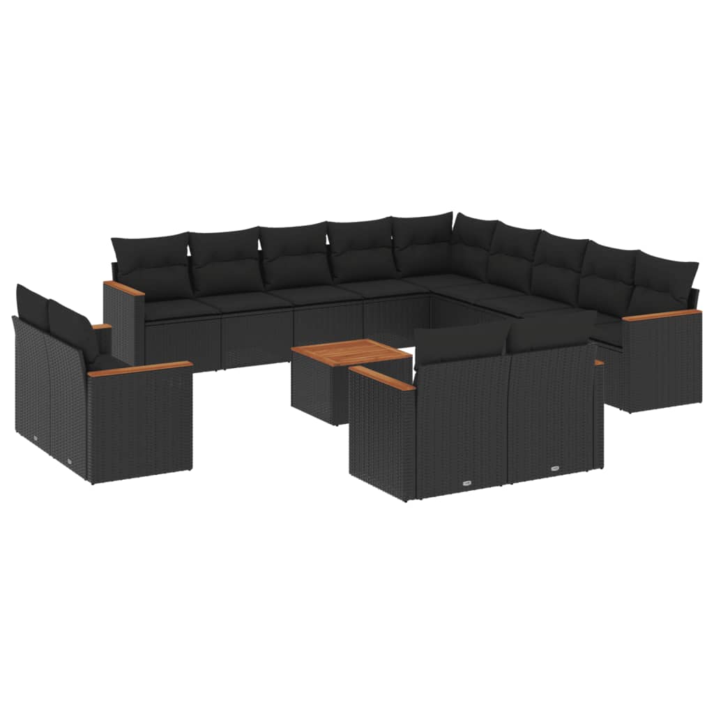 vidaXL Set sofás de jardín 14 pzas con cojines ratán sintético negro