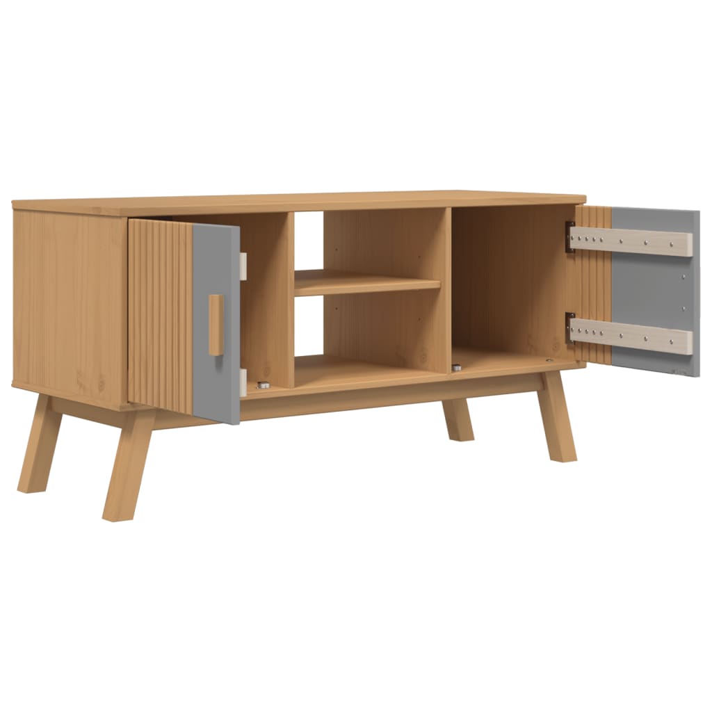vidaXL Mueble de TV OLDEN madera maciza pino gris y marrón 114x43x57cm
