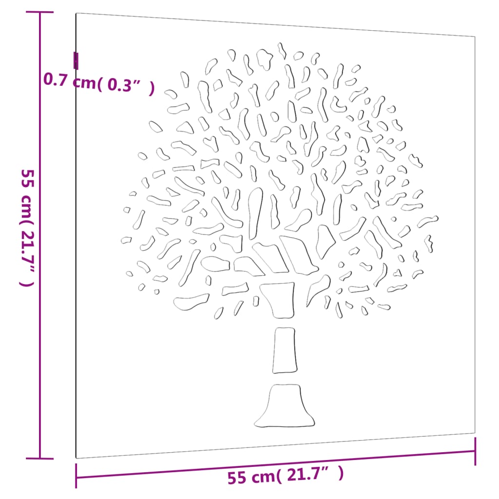 vidaXL Adorno de pared de jardín acero corten diseño árbol 55x55 cm