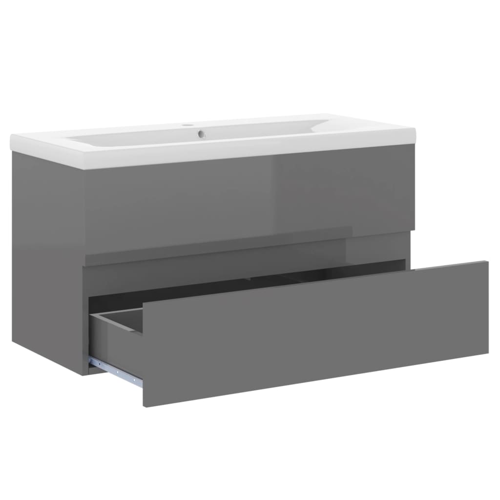 vidaXL Mueble con lavabo madera de ingeniería gris brillante