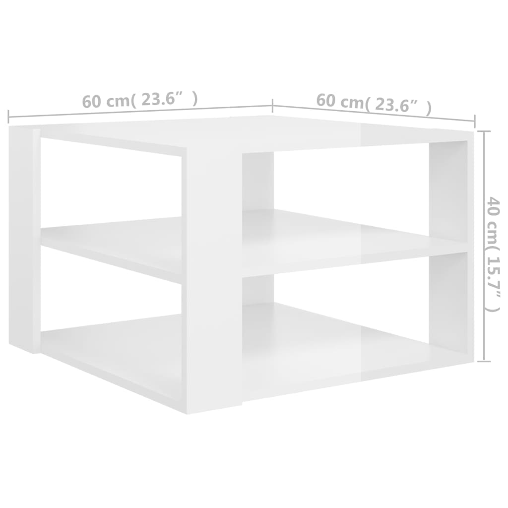vidaXL Mesa de centro madera contrachapada blanco brillante 60x60x40cm