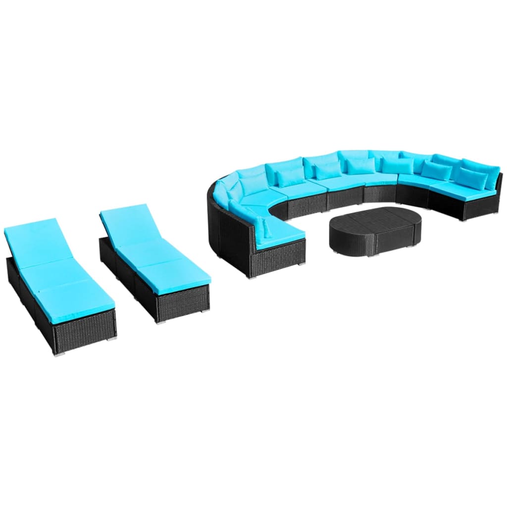 vidaXL Set de muebles de jardín 13 pzas y cojines ratán sintético azul