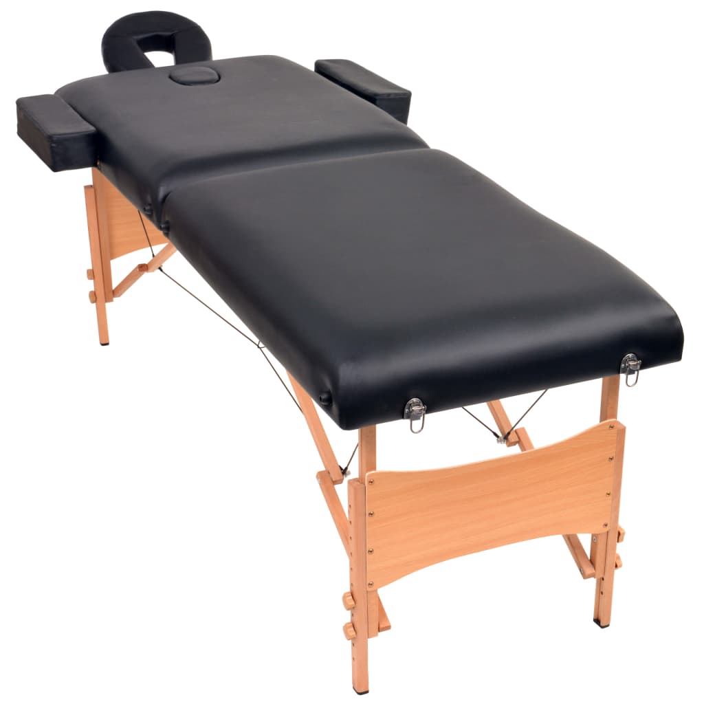 vidaXL Camilla de masaje y taburete plegable 2 zonas 10 cm negro