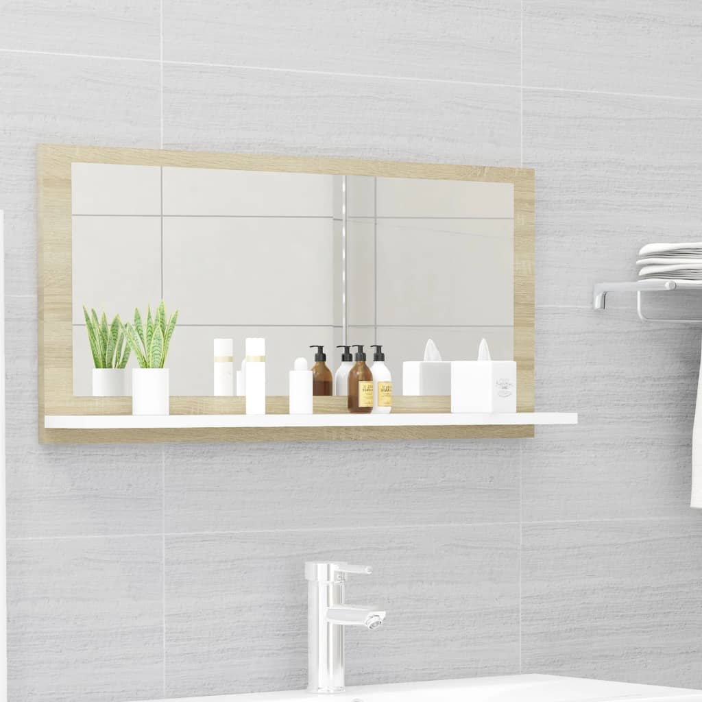 vidaXL Espejo de baño madera contrachapada blanco roble 80x10,5x37 cm