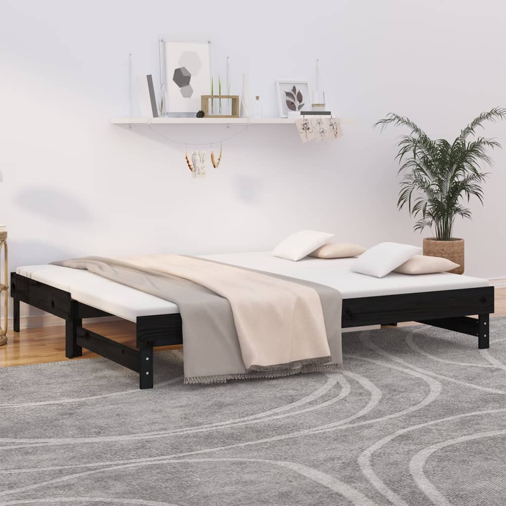 vidaXL Sofá cama extraíble madera maciza de pino negro 2x(100x200) cm