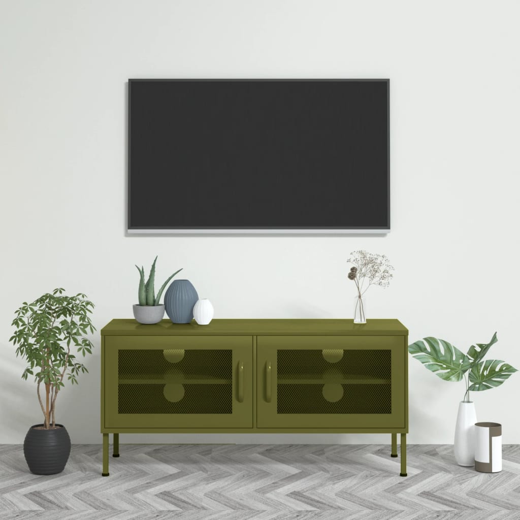 vidaXL Mueble de TV verde oliva 105x35x50 cm acero