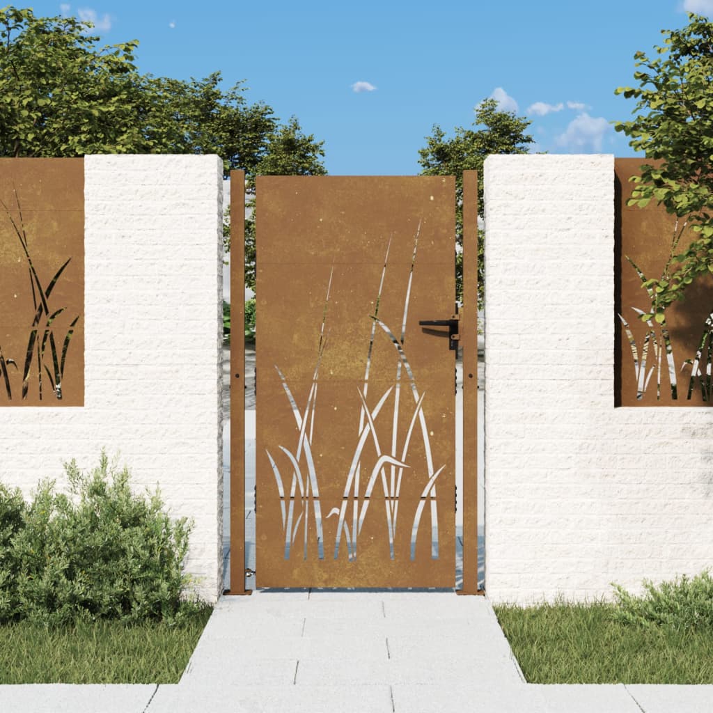 vidaXL Puerta de jardín acero corten diseño hierba 105x205 cm