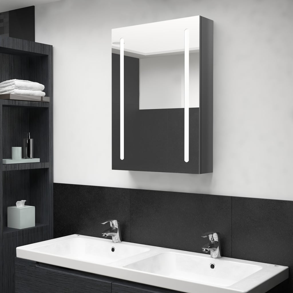 vidaXL Armario de baño con espejo LED gris brillante 50x13x70 cm