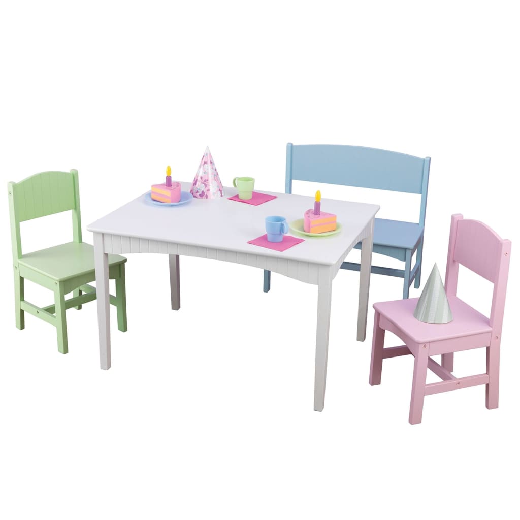 KidKraft Set de mesa y silla para niños con banco Nantucket pastell