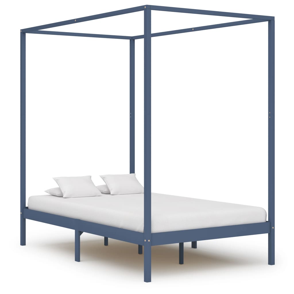 vidaXL Estructura de cama con dosel madera maciza pino gris 140x200 cm