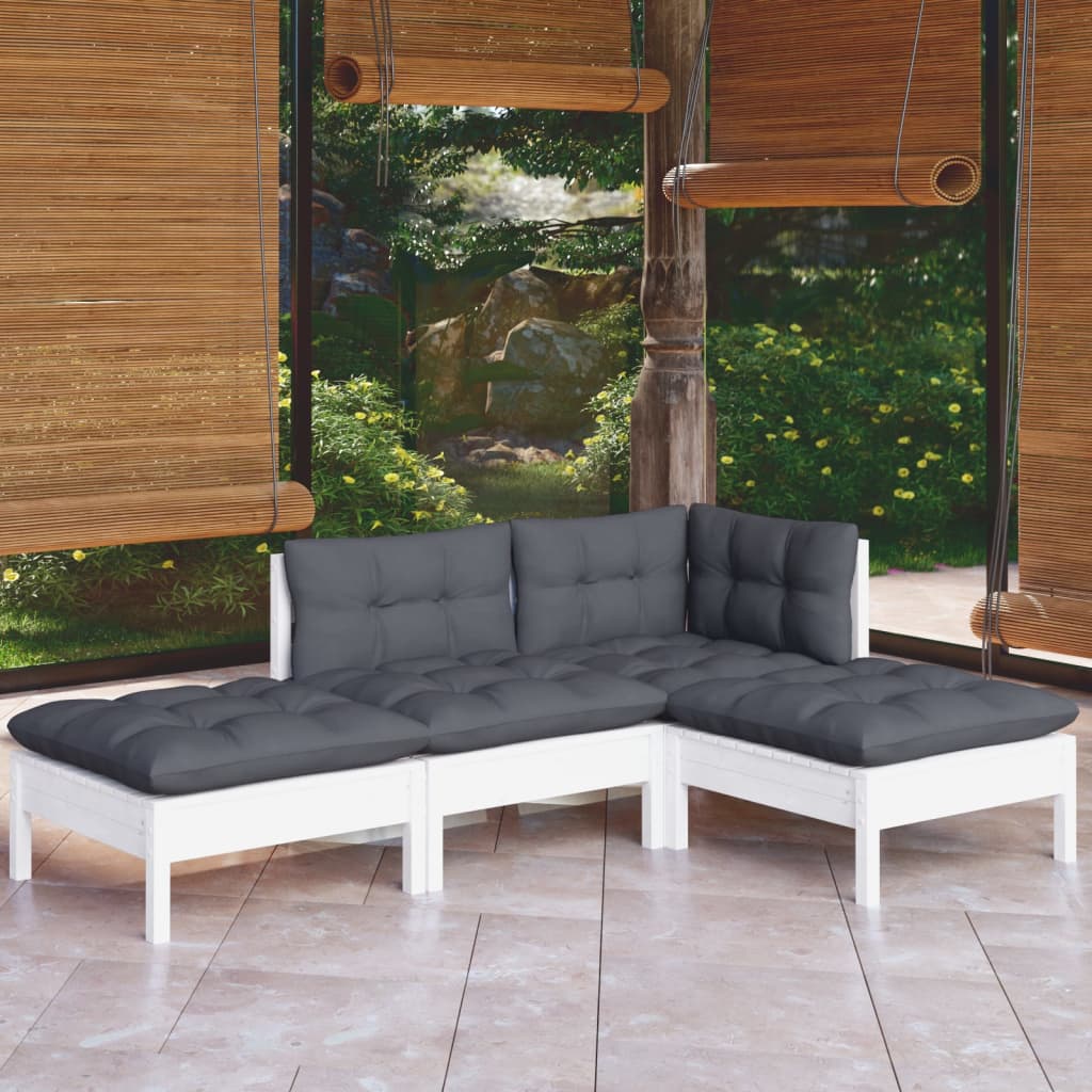 vidaXL Muebles de jardín 4 pzas con cojines madera maciza de pino