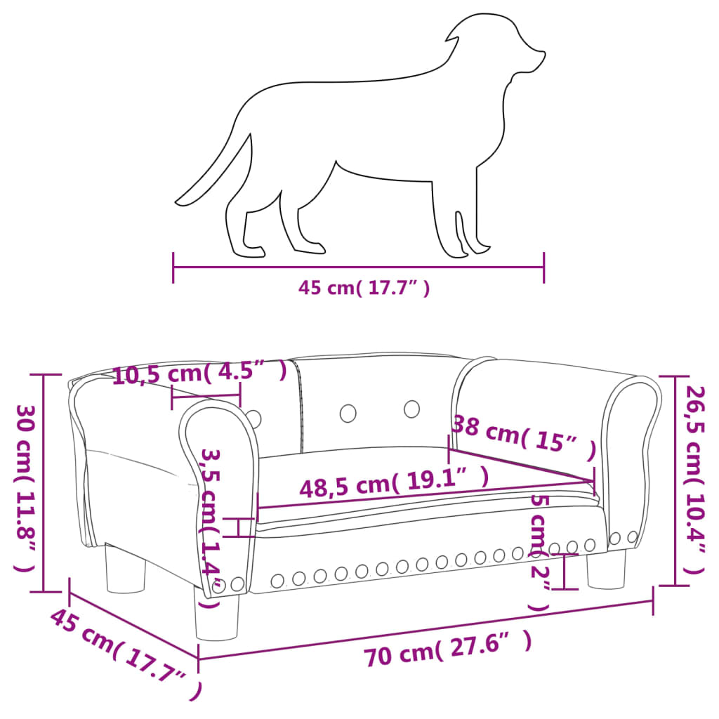 vidaXL Cama para perros de terciopelo gris oscuro 70x45x30 cm
