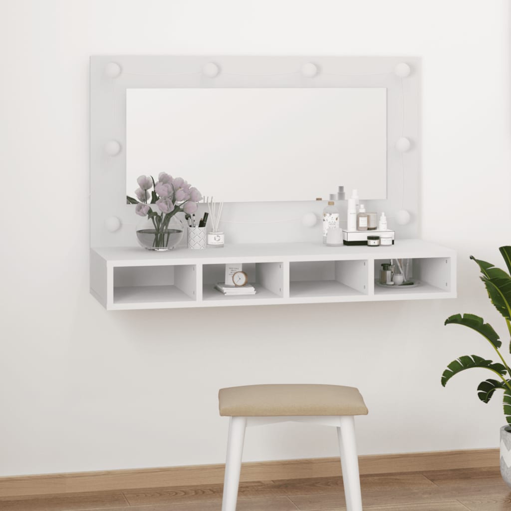 vidaXL Mueble con espejo y luces LED blanco 90x31,5x62 cm