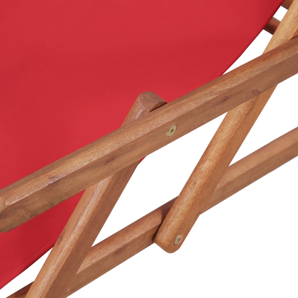 vidaXL Silla de playa plegable de tela y estructura de madera roja