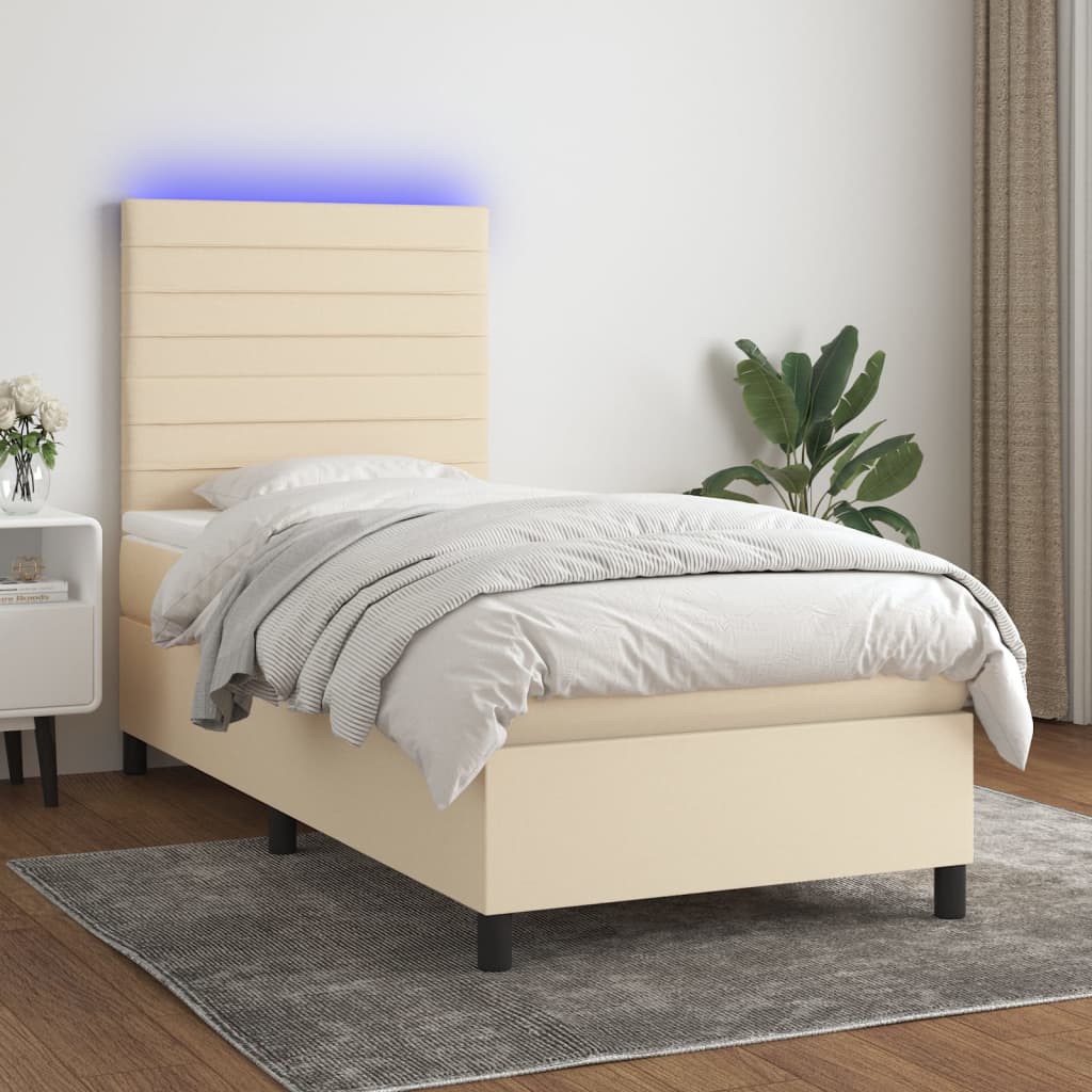 vidaXL Cama box spring colchón y luces LED tela crema 80x200 cm