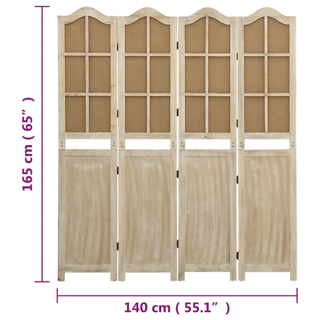 vidaXL Biombo de 4 paneles tela marrón 140x165 cm