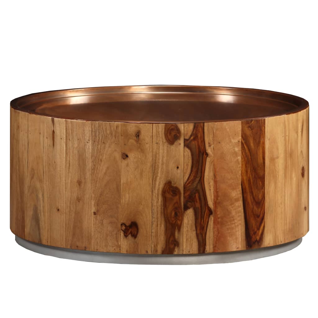 vidaXL Mesa de centro de madera maciza de sheesham y acero 68 cm