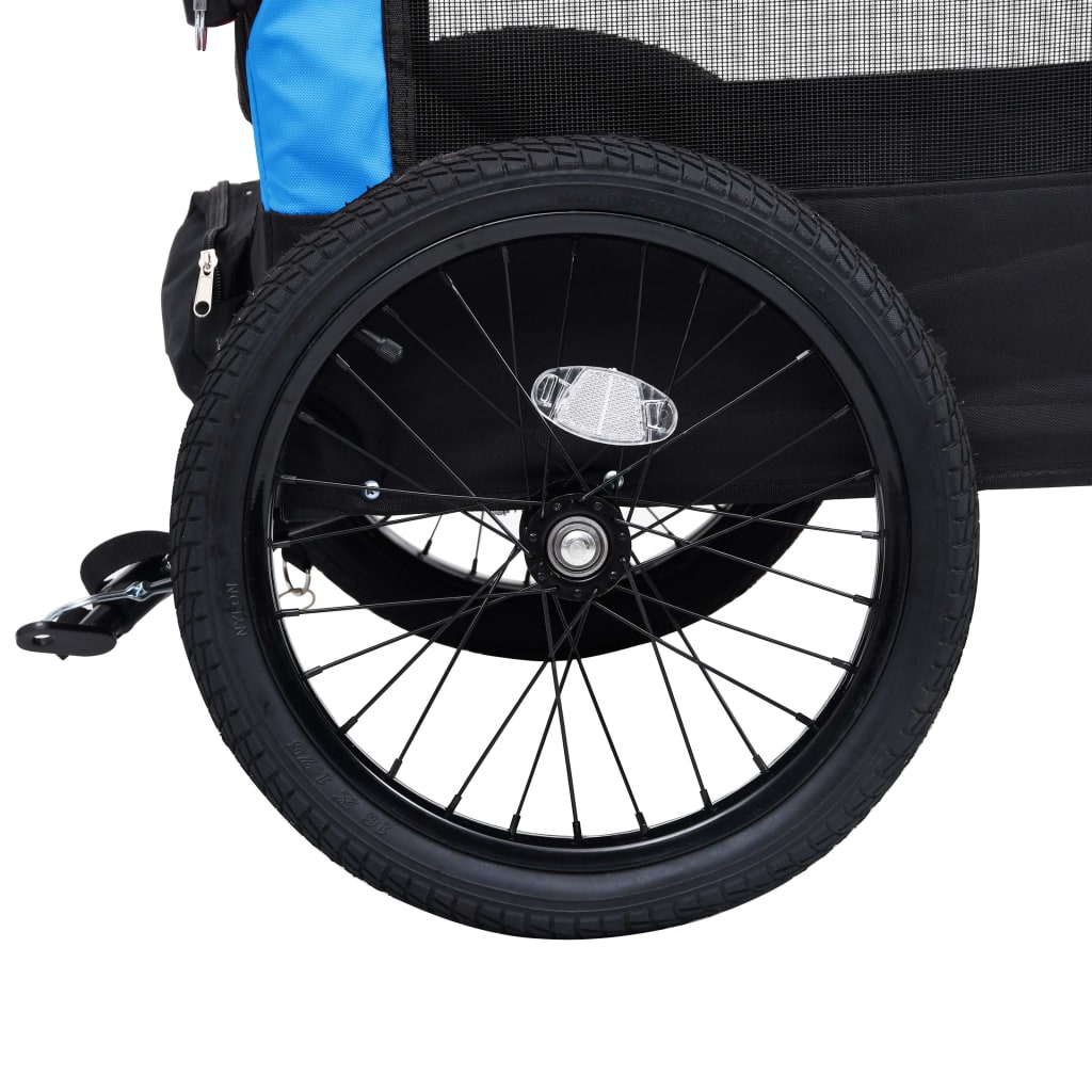vidaXL Remolque de bicicleta mascotas carrito 2 en 1 azul y negro