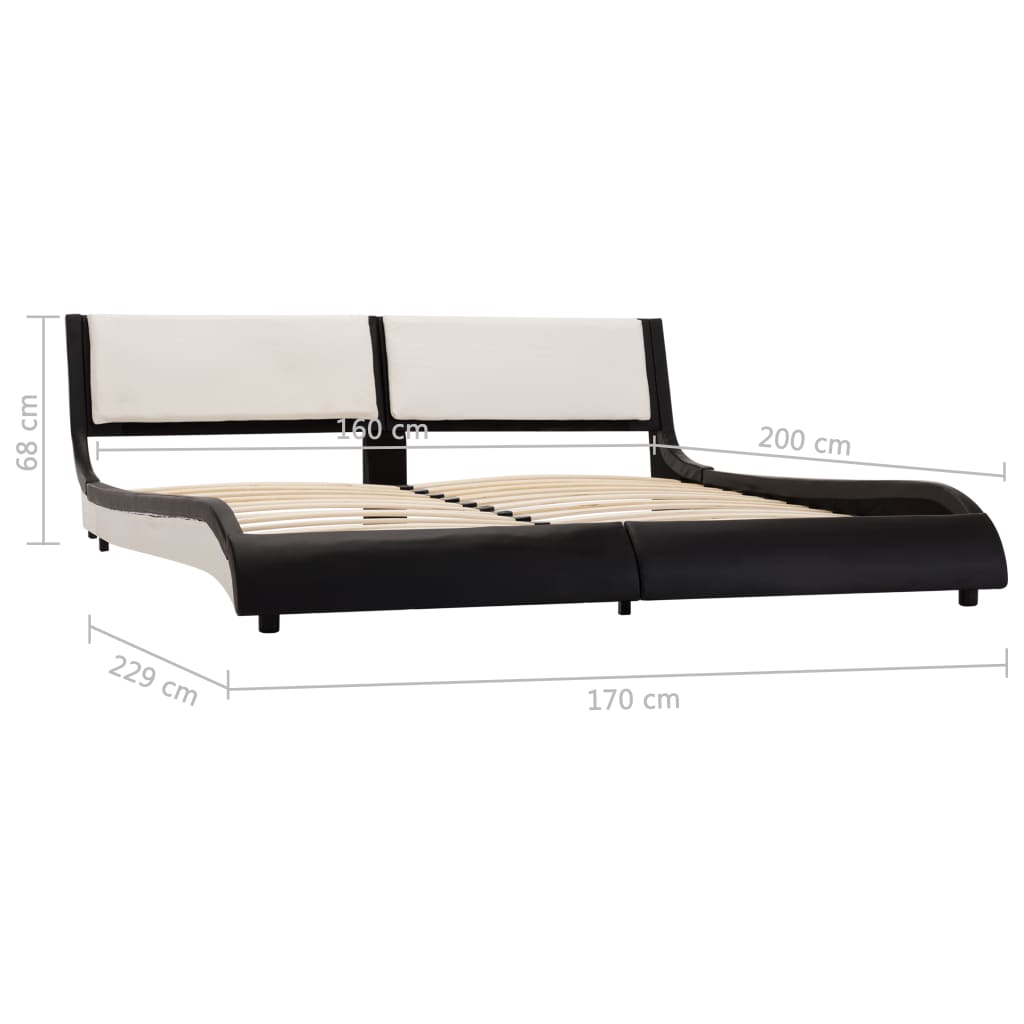 vidaXL Estructura de cama con LED cuero PE blanco y negro 160x200 cm